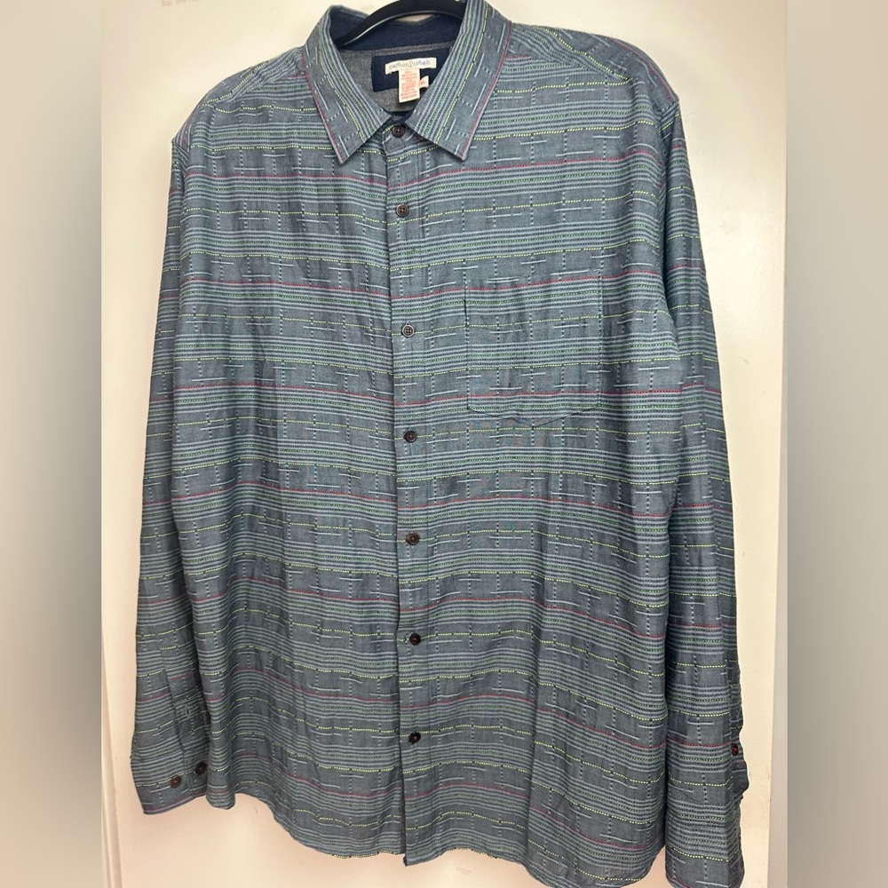 Carbon 2 Cobalt Grey/Blue Textured Cotton Collar Button Down Men’s Shirt Size XL